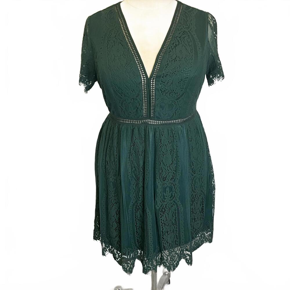 Merokeety Women's Size 2XL XXL Emerald Green Lace Lined Mini Dress